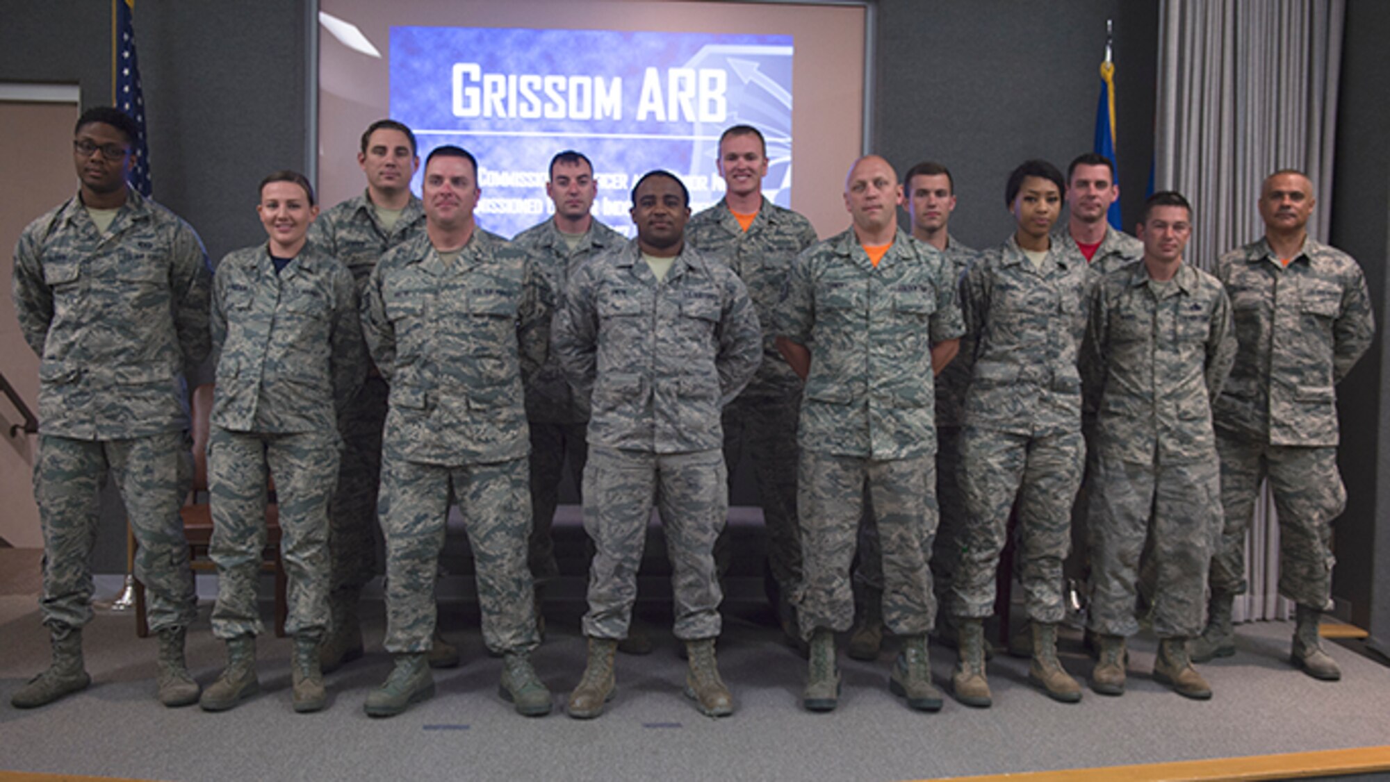 Airmen pose during a quarterly NCO, SNCO induction ceremony at Grissom Air Reserve Base, Ind. June 3,  2017. The ceremony is a time honored tradition that recognized Airmen as they toke the next step in their careers becoming non-commissioned officers and senior NCOs. (U.S. Air Force photo/Staff Sgt. Katrina Heikkinen)
