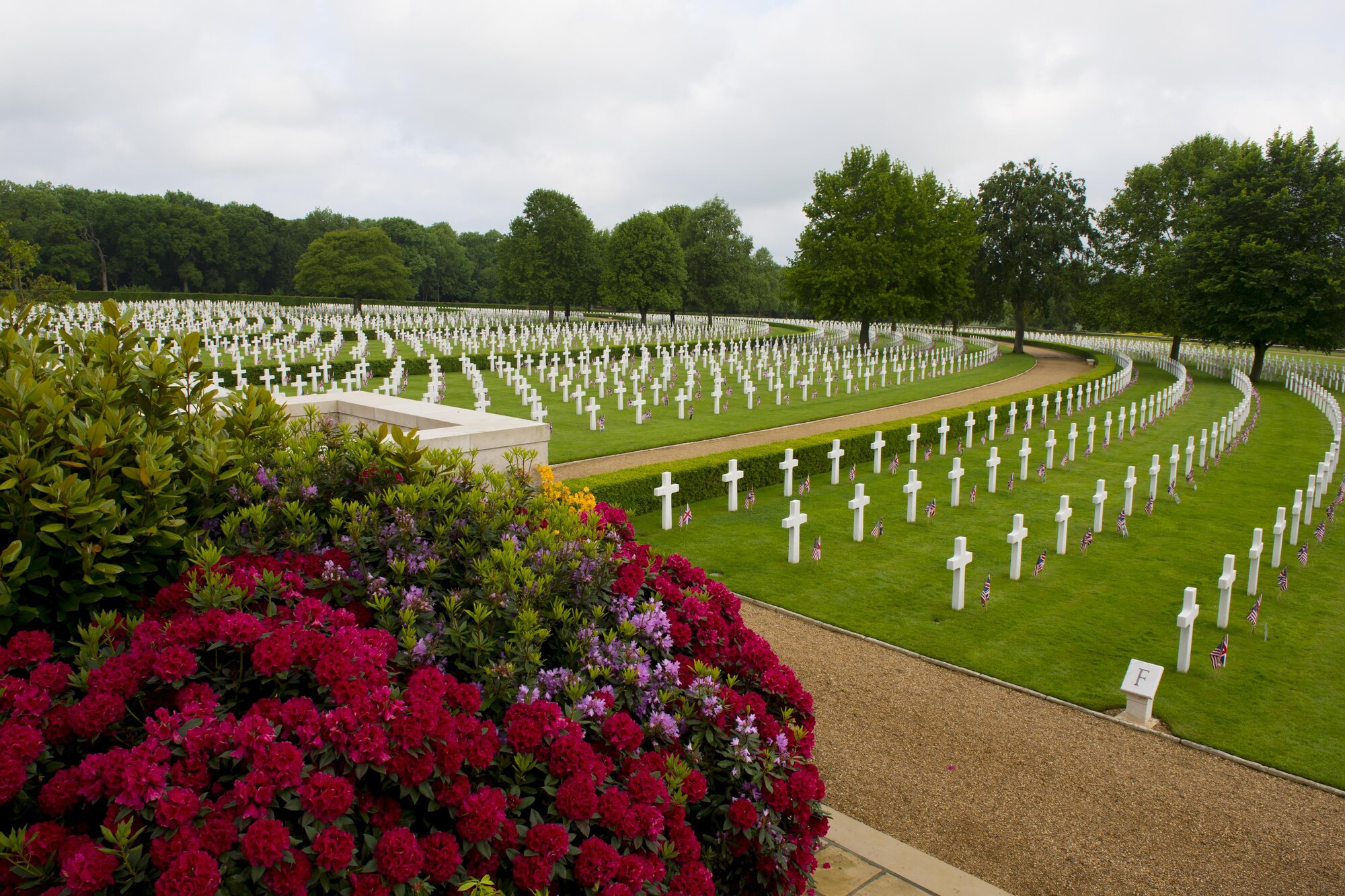 Silence and solitude fill the morning air prior to a Memorial Day ceremony at the Cambridge American Cemetery in Cambridge, England May 29, 2017. During the ceremony, 20 personnel from the 434th Air Refueling Wing at Grissom Air Reserve Base, Indiana gave wreaths to British veterans symbolizing the unity between the two nations. (U.S. Air Force photo/Tech. Sgt. Benjamin Mota)