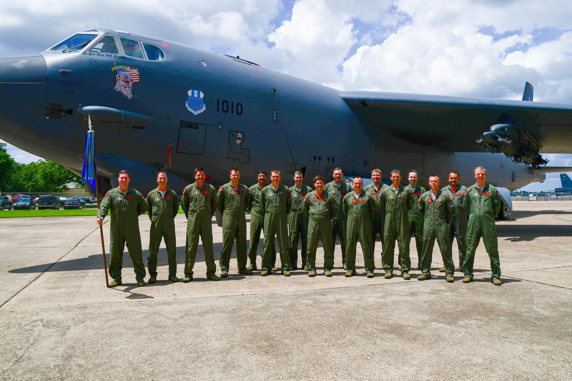 Airmen of the 343rd Bomb Squadron stand with their new commander, Lt. Col. John P. Booker in front of the commander’s B-52 Stratofortress on Barksdale Air Force Base, La. June 3, 2017. The bomb squadron is the only Air Force Reserve that is nuclear certified. (U.S. Air Force photo by Master Sgt. Dachelle Melville/Released)