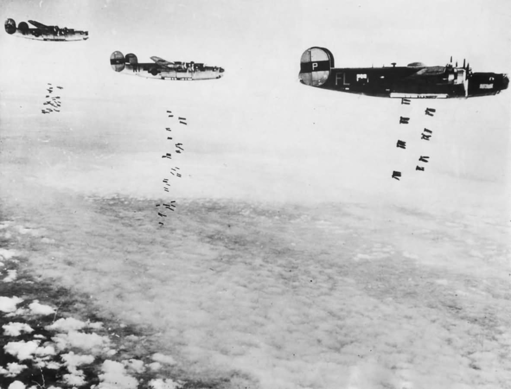 B-24 Liberators assigned to the 446th Bombardment Group of the 8th Air Force during a bombing raid over Germany in 1945. (Department of Defense photo)