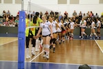 USA and China greet one another as they prepare for the opening match of the 18th Conseil International du Sport Militaire (CISM) World Women's Military Volleyball Championship at Naval Station Mayport, Florida on 4 June 2017. Mayport is hosting the CISM Championship from 2-11 June.  Finals are on 9 June.