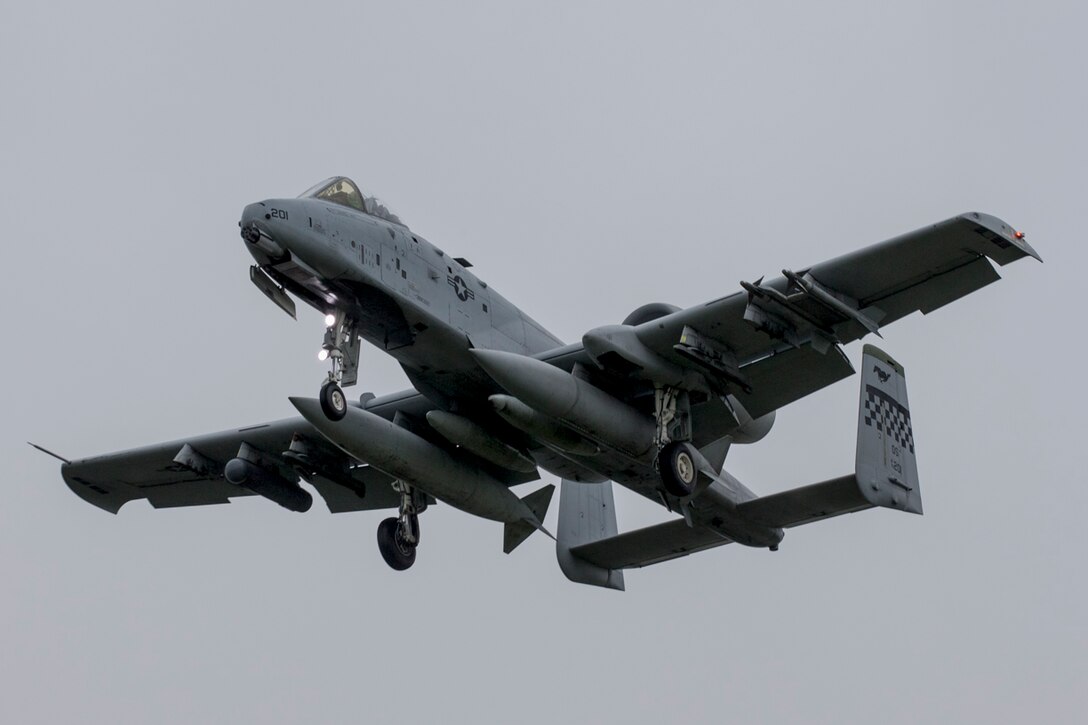 An A-10 Thunderbolt II from the 25th Fighter Squadron, Osan Air Base, Republic of Korea, prepares to land at Yokota Air Base, Japan, May 26, 2017. Fourteen A-10s landed at Yokota en route to Alaska to participate in exercise Red Flag.  (U.S. Air Force photo by Yasuo Osakabe)