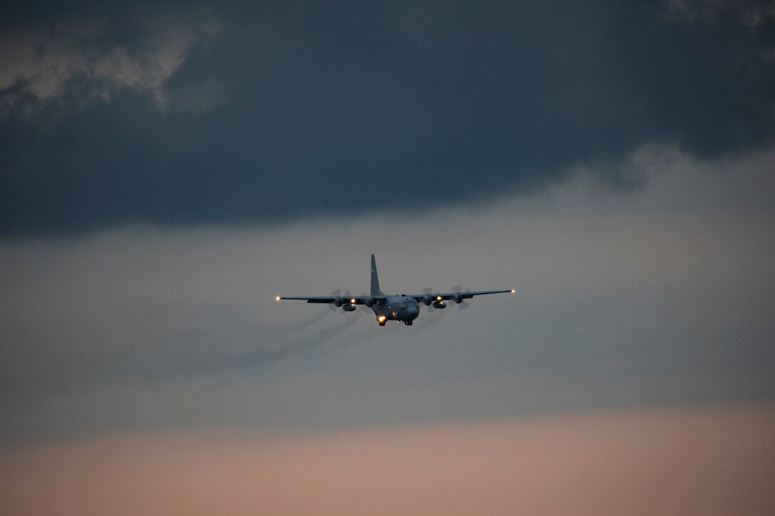 A C-130H Hercules from the 36th Airlift Squadron flies over Yokota Air Base, Japan, June 1, 2017 during a training mission. The C-130 provides tactical airlift worldwide and its flexible design allows it to operate in austere environments. (U.S. Air Force photo by Yasuo Osakabe)