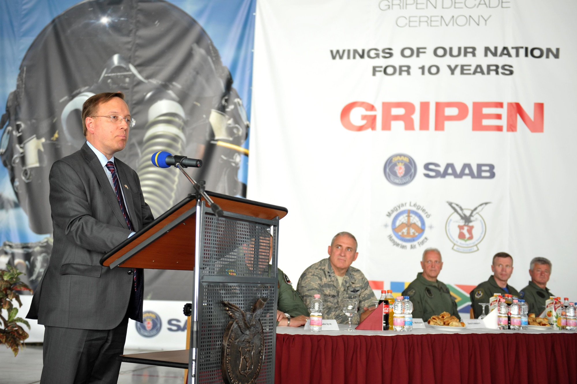 Mr. David Kostelancik, chargé d’ affaires for the U.S. Embassy in Hungary, speaks to military forces participating in Exercise Load Diffuser ’17 on June 2, at the 59th Air Base in Kecskemét Hungary. The exercise, which kicked off on Monday, May 22 and will conclude June 9, is the first Load Diffuser Exercise in Hungary in seven years and only the third of its kind in the two-decade partnership between Hungary and the Ohio National Guard.