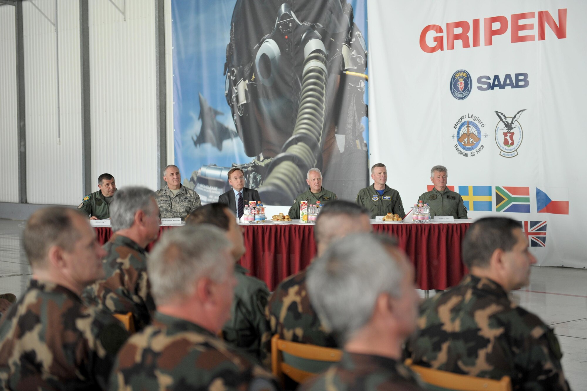 Brig. Gen. Csaba Ugrik, commander of 59th Air Base, Brig. Gen. Stephen Markovich, commander of the Ohio Air National Guard, Mr. David Kostelancik, chargé d’ affaires for the U.S. Embassy in Hungary, Gen. Tod Wolters, commander of the United States Air Forces in Europe and Air Forces Africa, Lt. Gen. Zoltan Orosz, PhD., deputy chief of defence for the Hungarian Defence Forces, and Brig. Gen. Albert Sáfár, chief of air forces for the Hungarian Defence Forces attended the Distinguished Visitor Day at the 59th Air Base in Kecskemét, Hungary, on June 2. Approximately 400 military members from the United States, Hungary, Croatia, Slovakia, Slovenia and Czech Republic, including 200 Airmen from the Ohio National Guard, are participating in the largest air-to-air and air-to-ground exercise in Hungary, focused on conducting military-to-military engagements, interoperability and maintaining joint readiness.