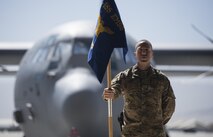 Master Sgt. Troy Dubois, the 455th Expeditionary Security Forces Squadron first sergeant, stands at parade rest during a change of command ceremony at Bagram Airfield, Afghanistan, May 20, 2017. Dubois, who is the 2nd Logistics Readiness Squadron first sergeant at Barksdale Air Force Base, La., deployed to Bagram Airfield with four other first sergeants from Barksdale. (U.S. Air Force photo by Staff Sgt. Benjamin Gonsier)