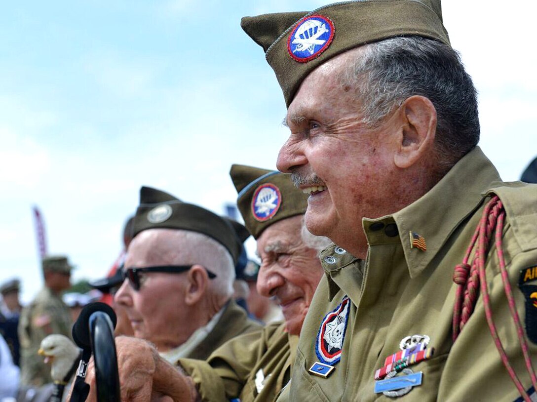 U.S. World War II veterans attend a ceremony commemorating the 73rd anniversary of D-Day in Carentan, France, June 2, 2017. Air Force photo by Airman 1st Class Alexis C. Schultz