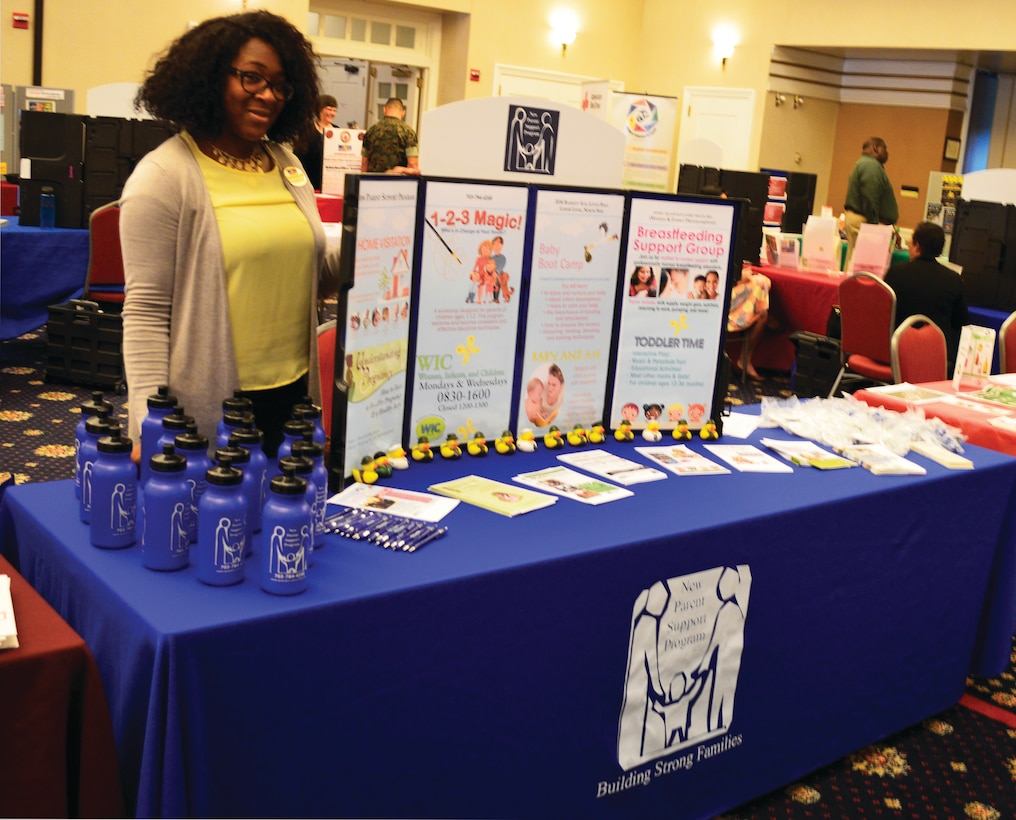 Amanda Norah from the New Parents Support Program attends the Welcome Aboard Fair at the Clubs at Quantico to  welcome all the new parents aboard base.
On the third Tuesday of every month at 11 a.m., Boots & Babies, a support group for single, active duty first-time moms or those with more than one child, offers a networking opportunity for moms to discuss parenting skills, community resources, childcare, family readiness, friendships and share ideas.
On the second andfourth Tuesday at 1 p.m., active duty parents of children ages newborn to 12 months can learn about infant stimulation, interaction and sign language.