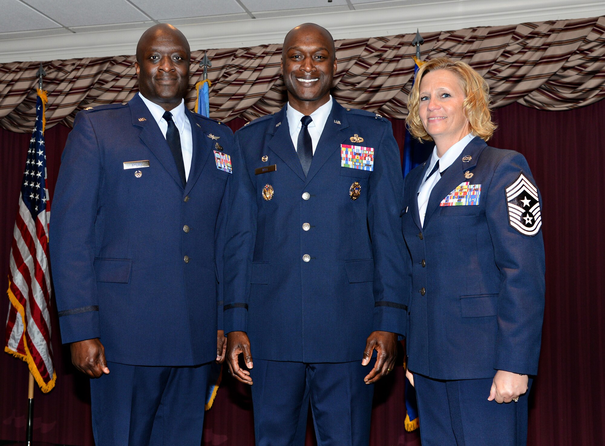 The 72nd Air Base Wing welcomed Col. Kenyon Bell as their new commander May 1 during a Change of Command Ceremony at the Tinker Club, assuming command from Col. Stephanie Wilson. Air Force Sustainment Center Commander Lt. Gen. Lee Levy II presided over the ceremony and Chief Master Sgt. Melissa Erb, the new 72ABW command chief, was the guidon bearer. As the new commander, Col. Bell will be responsible for a $311 million operating budget and more than 3,000 personnel providing base operating and direct operational support to the AFSC, Oklahoma City Air Logistics Complex, 552nd Air Control Wing, Navy Strategic Communications Wing One, 507th Air Refueling Wing and 45 other associate units including the Defense Logistics Agency, Defense Informations Systems Agency, Defense Finance and Accounting Service and 38th Cyberspace Engineering Installation Group.