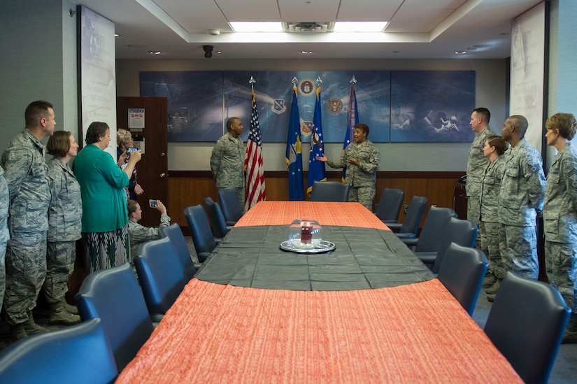 79th Medical Wing Vice-Commander Col. Yolanda D. Bledsoe hosts Maj. Gen. Roosevelt Allen Jr. for an unveiling of his portrait as former 79th Medical Wing Commander on Joint Base Andrews June 2, 2017. (Photo by Senior Master Sgt. Adrian Cadiz)(Released) 