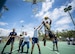 An Airman goes up for a shot at the 3-on-3 basketball tournament that was part of the Eglin Connects event at Eglin Air Force Base, Fla., June 2.  The event to help promote resiliency featured information booths, sporting events and a car show.  (U.S. Air Force photo/Samuel King Jr.)