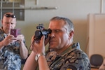 Col. Nikolay Lyaskovski, head of Force Protection in the Branch of Training Department for the Bulgarian Air Force, examines a night vision lens on May 31, 2017, at Berry Field Air National Guard Base, Nashville, Tenn. Tennessee partners with Bulgaria under the State Partnership Program.