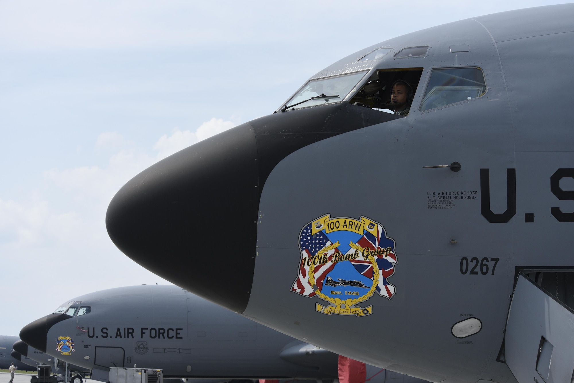Capt. Nicholas McClendon, 351st Air Refueling Squadron pilot, conducts a pre-flight check on a KC-135R Stratotanker prior to takeoff during BALTOPS exercise at Powidz Air Base, Poland, June 5, 2017. BALTOPS is an annually recurring multinational exercise designed to enhance flexibility and interoperability, as well as demonstrate resolve of allied and partner forces to defend the Baltic region. Participating nations include Belgium, Denmark, Estonia, Finland, France, Germany, Latvia, Lithuania, the Netherlands, Norway, Poland, Sweden, the United Kingdom, and the United States. (U.S. Air Force photo by Staff Sgt. Jonathan Snyder)