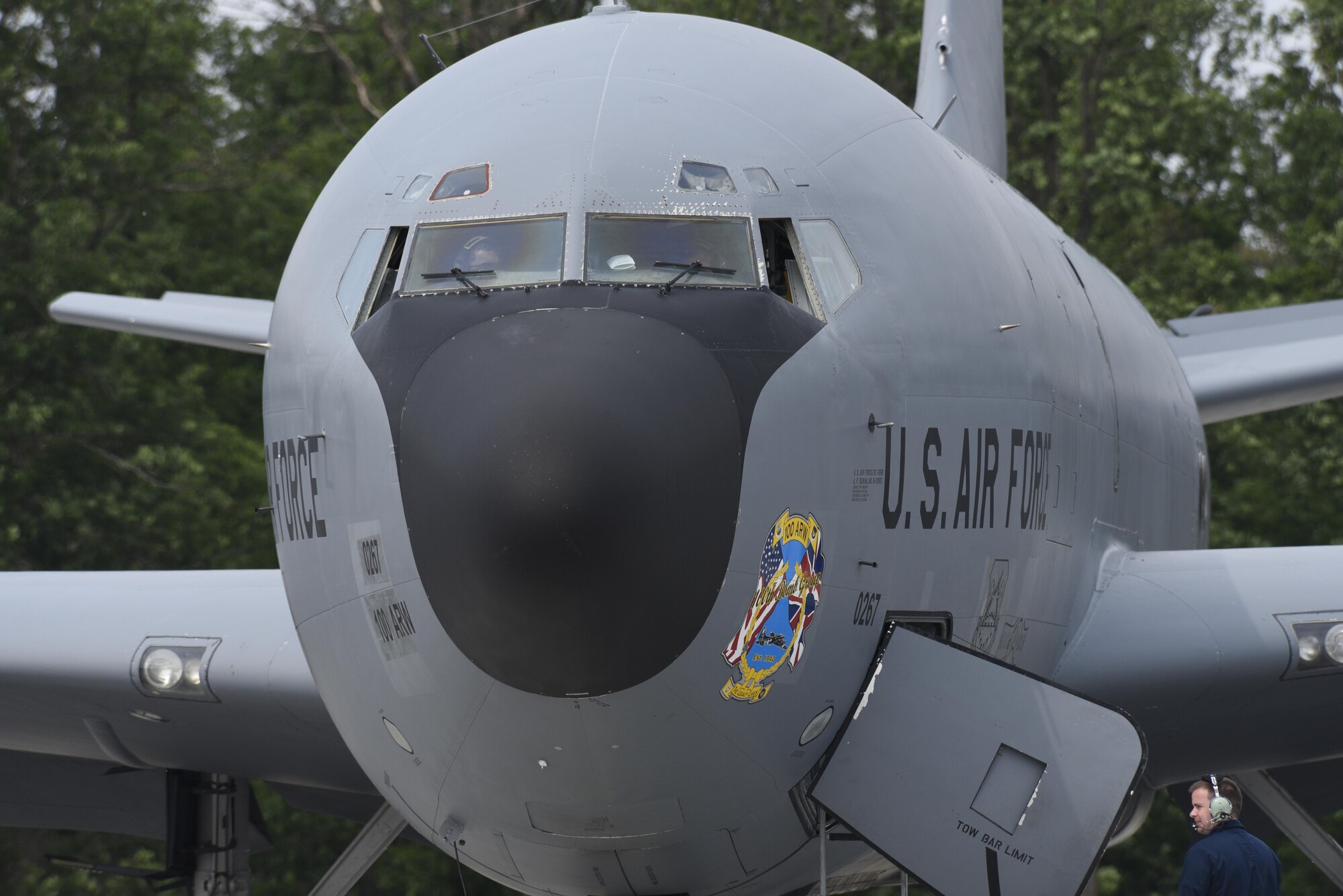 Staff Sgt. Sam Cobb, 100th Aircraft Maintenance Squadron hydraulics technician, communicates with the pilots during a pre-flight check of a KC-135R Stratotanker at Powidz Air Base, Poland, June 5, 2017. BALTOPS is an annually recurring multinational exercise designed to enhance flexibility and interoperability, as well as demonstrate resolve of allied and partner forces to defend the Baltic region. Participating nations include Belgium, Denmark, Estonia, Finland, France, Germany, Latvia, Lithuania, the Netherlands, Norway, Poland, Sweden, the United Kingdom, and the United States. (U.S. Air Force photo by Staff Sgt. Jonathan Snyder)