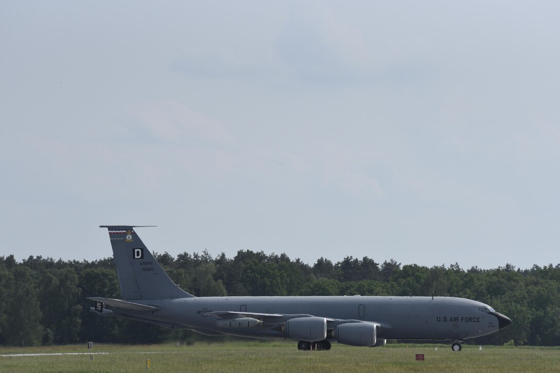 A KC-135R Stratotanker prepares to takeoff during BALTOPS exercise at Powidz Air Base, Poland, June 5, 2017. BALTOPS is an annually recurring multinational exercise designed to enhance flexibility and interoperability, as well as demonstrate resolve of allied and partner forces to defend the Baltic region. Participating nations include
Belgium, Denmark, Estonia, Finland, France, Germany, Latvia, Lithuania, the Netherlands, Norway, Poland, Sweden, the United Kingdom, and the United States. (U.S. Air Force photo by Staff Sgt. Jonathan Snyder)