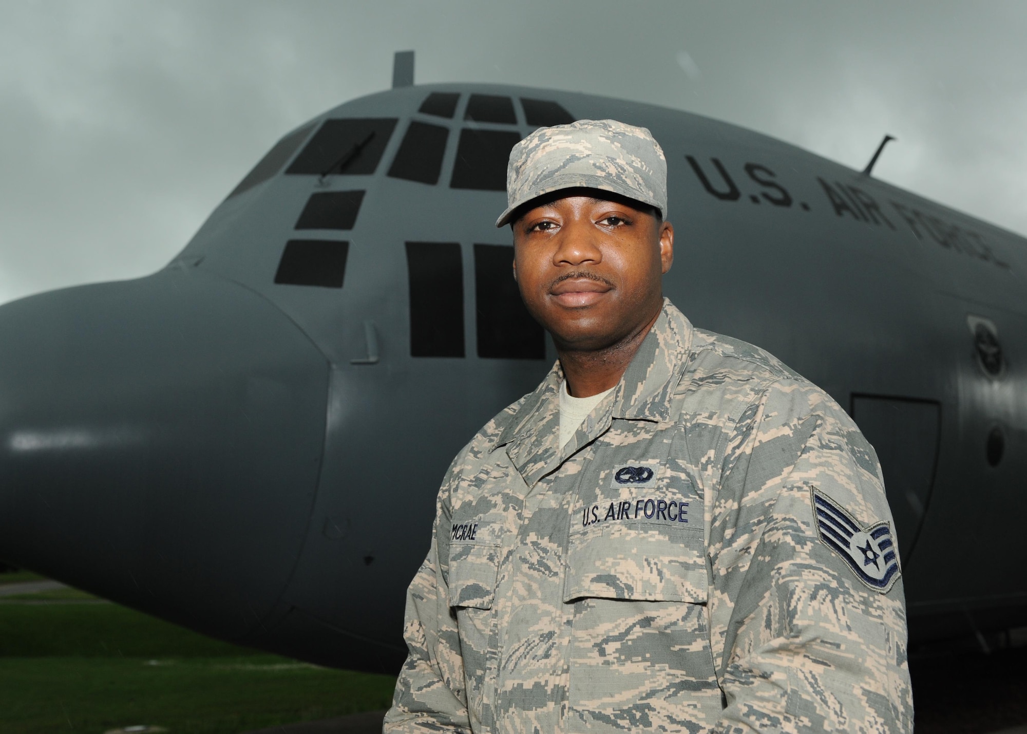 Staff Sgt. Darryl McRae, 19th Maintenance Squadron aircraft structural maintenance journeyman, is recognized as the Combat Airlifter of the Week June 6, 2017, at Little Rock Air Force Base, Ark. McRae was selected for leading a team to repair aircraft damaged in a hail storm. (U.S. Air photo by Airman 1st Class Grace Nichols)