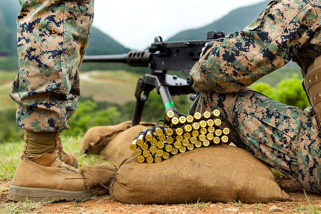 Marines prepare to test fire and calibrate an M2 .50-caliber Browning machine gun during training at Camp Schwab, Okinawa, Japan, June 1, 2017. Marine Corps photo by Staff Sgt. T. T. Parish