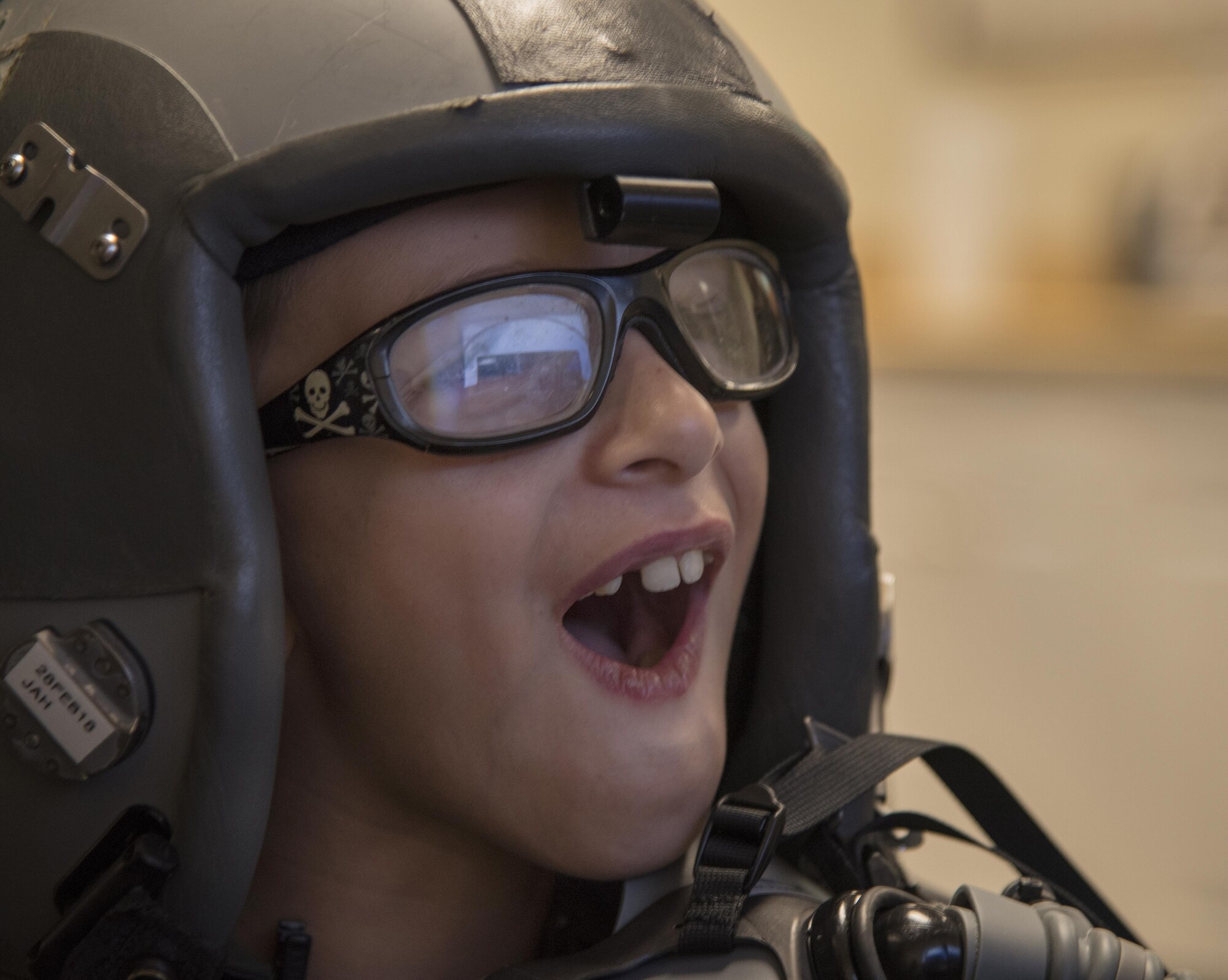 Aidan Flippo, pilot for a day candidate, flies an F-35 simulator May 25, 2017, at Eglin Air Force Base, Florida. Flippo, a 96th Test Wing dependent, was selected to be the 33rd Fighter Wing's pilot for a day. Aidan was born with Septo Optic Dysplasia which effects his eyes and kidneys. During his day, he met F-35 pilots, toured an aircraft, worked with aircraft maintainers and much more. (U.S. Air Force photo by Staff Sgt. Peter Thompson)