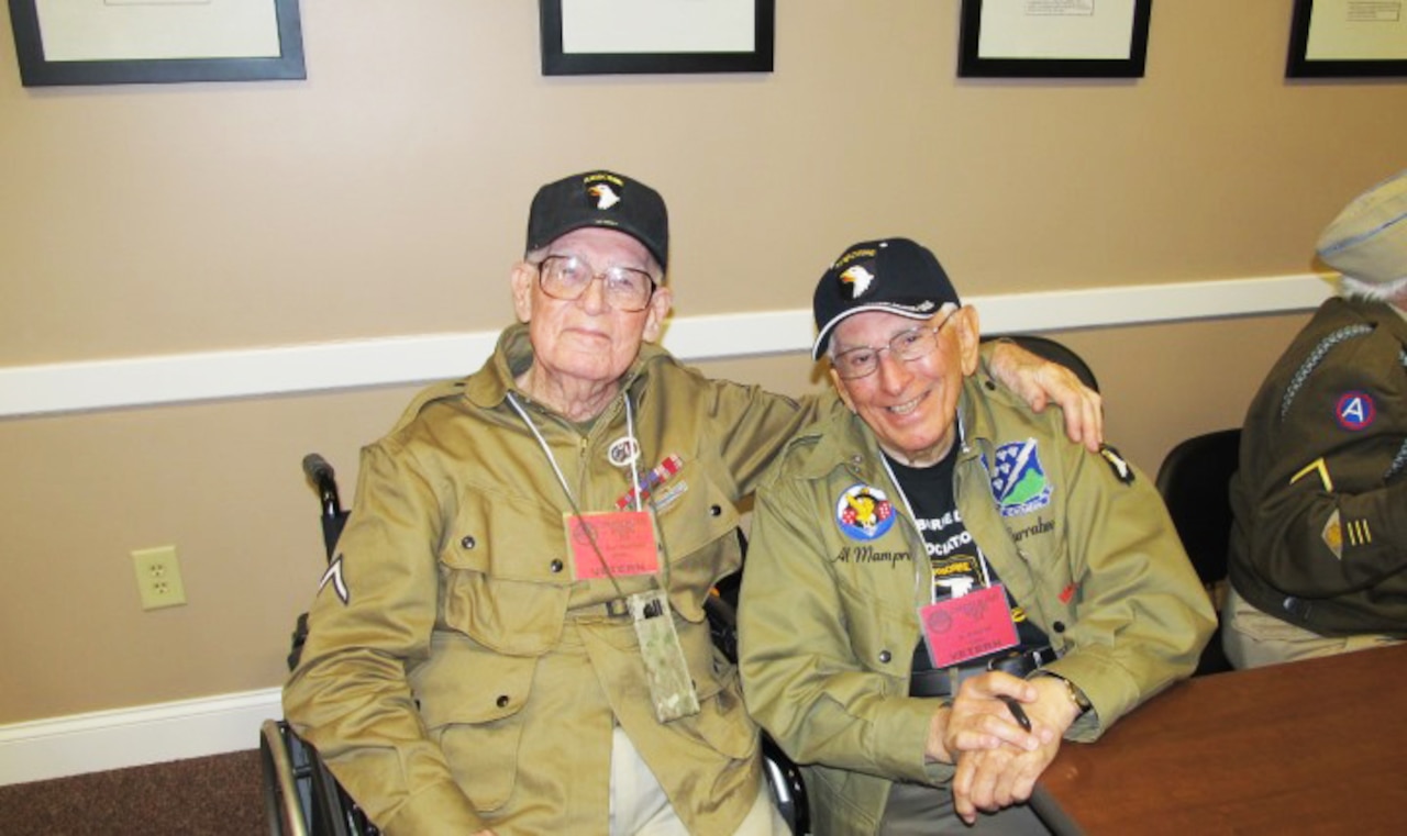 Edwin "Doc" Pepping, left, and Albert "Al" Mampre served as combat medics attached to Easy Company, 2nd Battalion of the 506th Parachute Infantry Regiment, 101st Airborne Division, also known as the "Band of Brothers." Photo courtesy of Matthew Pepping