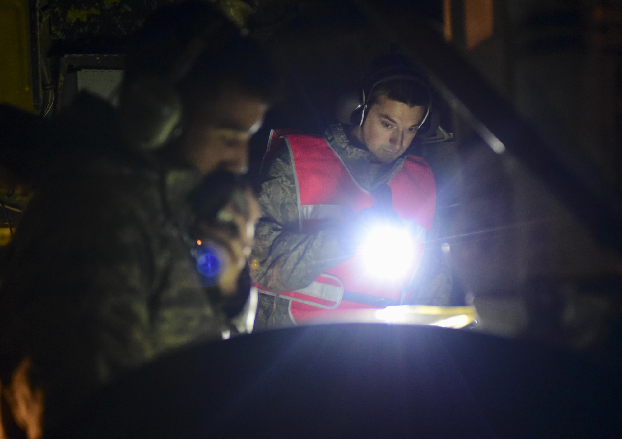 U.S. Air Force Senior Airmen Blake Nickells, right, and Alexander Dones, 2nd Aircraft Maintenance Squadron assistant dedicated crew chiefs, conduct pre-flight inspections on a B-52H Stratofortress at RAF Fairford, U.K., June 6, 2017. Exercises such as BALTOPS enable bomber crews to maintain a high state of readiness and proficiency and validate the bomber’s always-ready global strike capability. (U.S. Air Force photo by Airman 1st Class Randahl J. Jenson)   