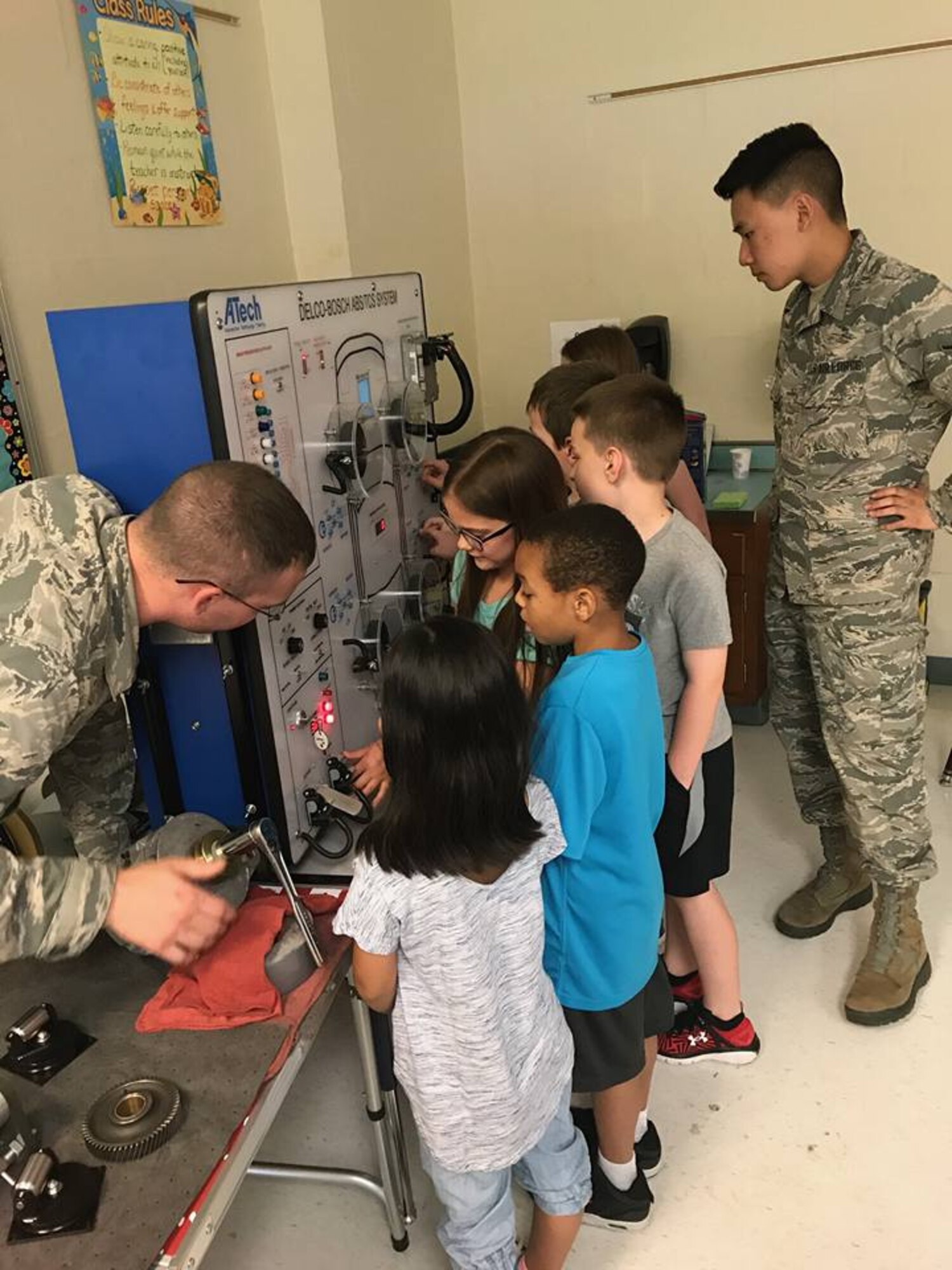 436th Logistics Readiness Squadron Airmen volunteer at Welch Elementary School during Military Appreciation Day on May 19th, 2017. The Airmen briefed over 340 kids from the school on what military logisticians do and what equipment is used for the 436th LRS mission. (Courtesy photo)