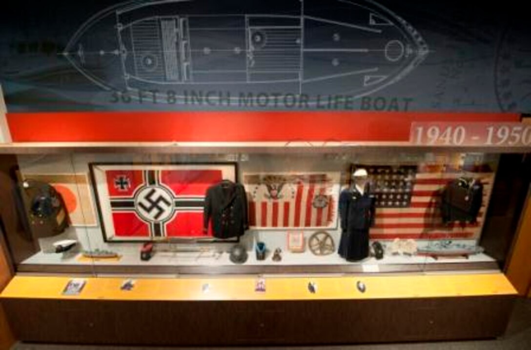 Display case at the  Coast Guard Museum, Academy, New London, CT.