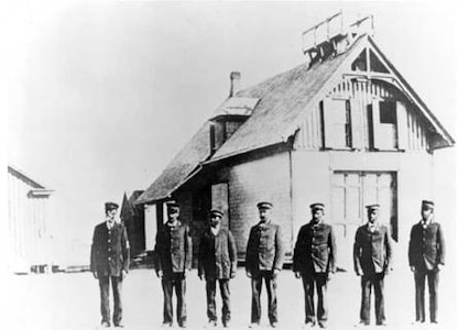 Photograph, the crew of the Pea Island Life-Saving Station, circa 1890s. Keeper Richard Etheridge is on the left.
Coast Guard Archives