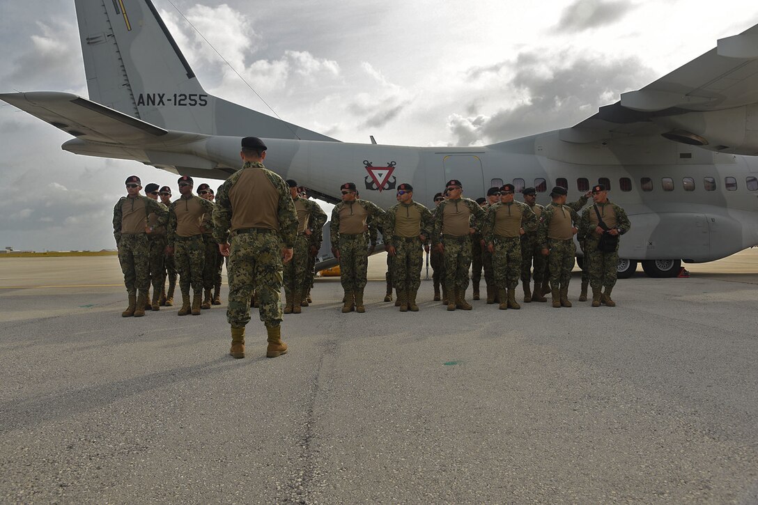 Mexico's Naval Infantry Force Marines arrive in Barbados to train in a Tradewinds Exercise, June 5, 2017.  Military and civilians from over 20 countries are participating in this year’s exercise in Barbados, and Trinidad and Tobago which runs from June 6-17, 2017. Tradewinds is a joint, combined exercise conducted in conjunction with partner nations to enhance the collective abilities of defense forces and constabularies to counter terrorism and transnational organized crime, and to conduct humanitarian and disaster relief operations. (U.S. Army National Guard photo by Sgt. Garrett L. Dipuma)