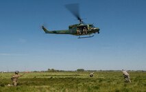 Members of the 5th Civil Engineer Squadron participate in helicopter hoists at Minot Air Force Base, N.D., June 1, 2017. More than 60 CES Airmen participated in the training, which consisted of an array of deployment-type tasks. (U.S. Air Force photo/Airman 1st Class Jonathan McElderry)
