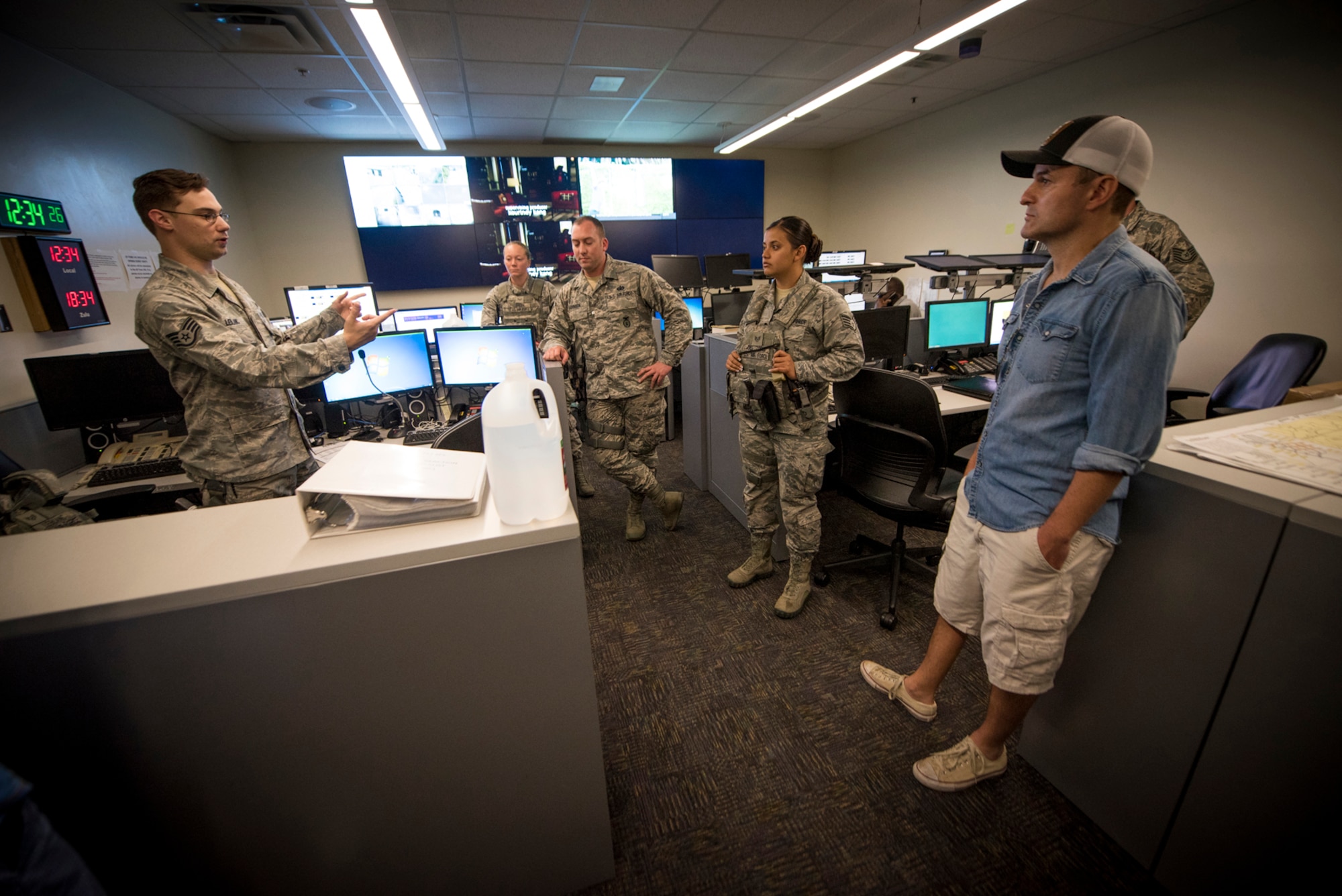 CHEYENNE MOUNTAIN AIR FORCE STATION, Colo. – Steve Lemme, actor and comedian, tours the complex of Cheyenne Mountain Air Force Station, Colo., June 2, 2017. Lemme attributes a lot of the success his movies garner to service members around the globe. (U.S. Air Force photo by Senior Airman Dennis Hoffman)
