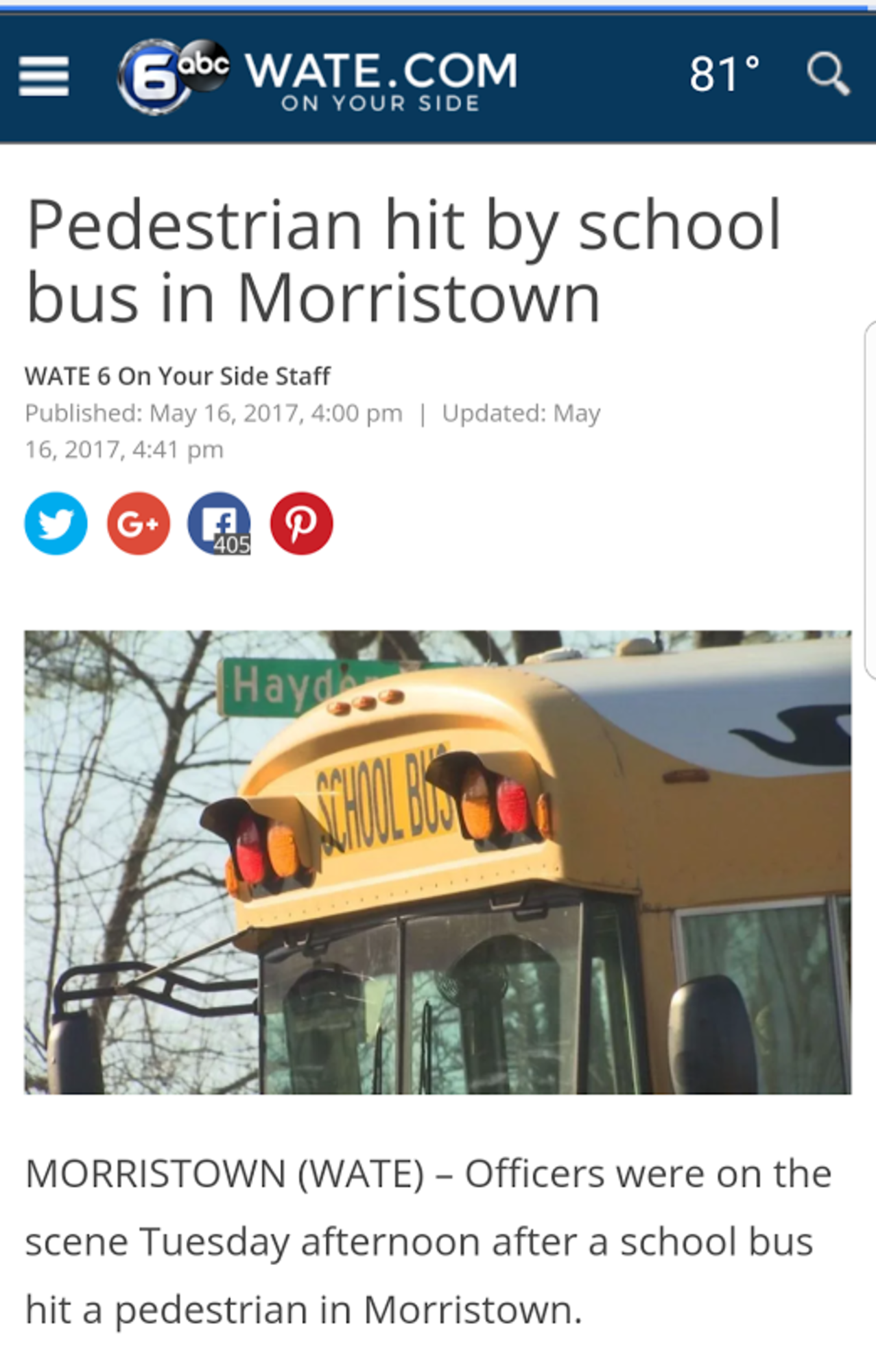 Local media story on Wate.com, an ABC News outlet, reported the incident of Tech. Sgt. Ken Russell, 94th Maintenance Squadron nondestructive inspection member. He was able to use his military training to save a life on May 16, 2017 in Morristown, Tennessee. Russell made a run to save a woman who had been struck by a school bus. 