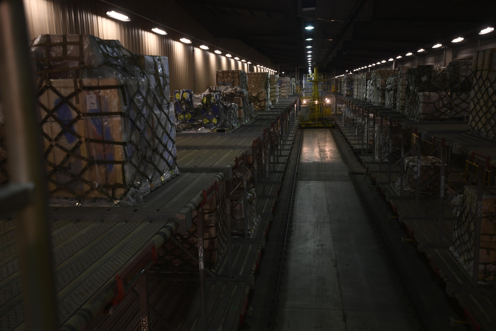 Cargo is stored in the 305th Aerial Port Squadron warehouse at Joint Base McGuire-Dix-Lakehurst, New Jersey, June 2, 2017. Prior to being loaded onto an aircraft, cargo is assembled into safe pallets by Airmen with the 305th APS. 