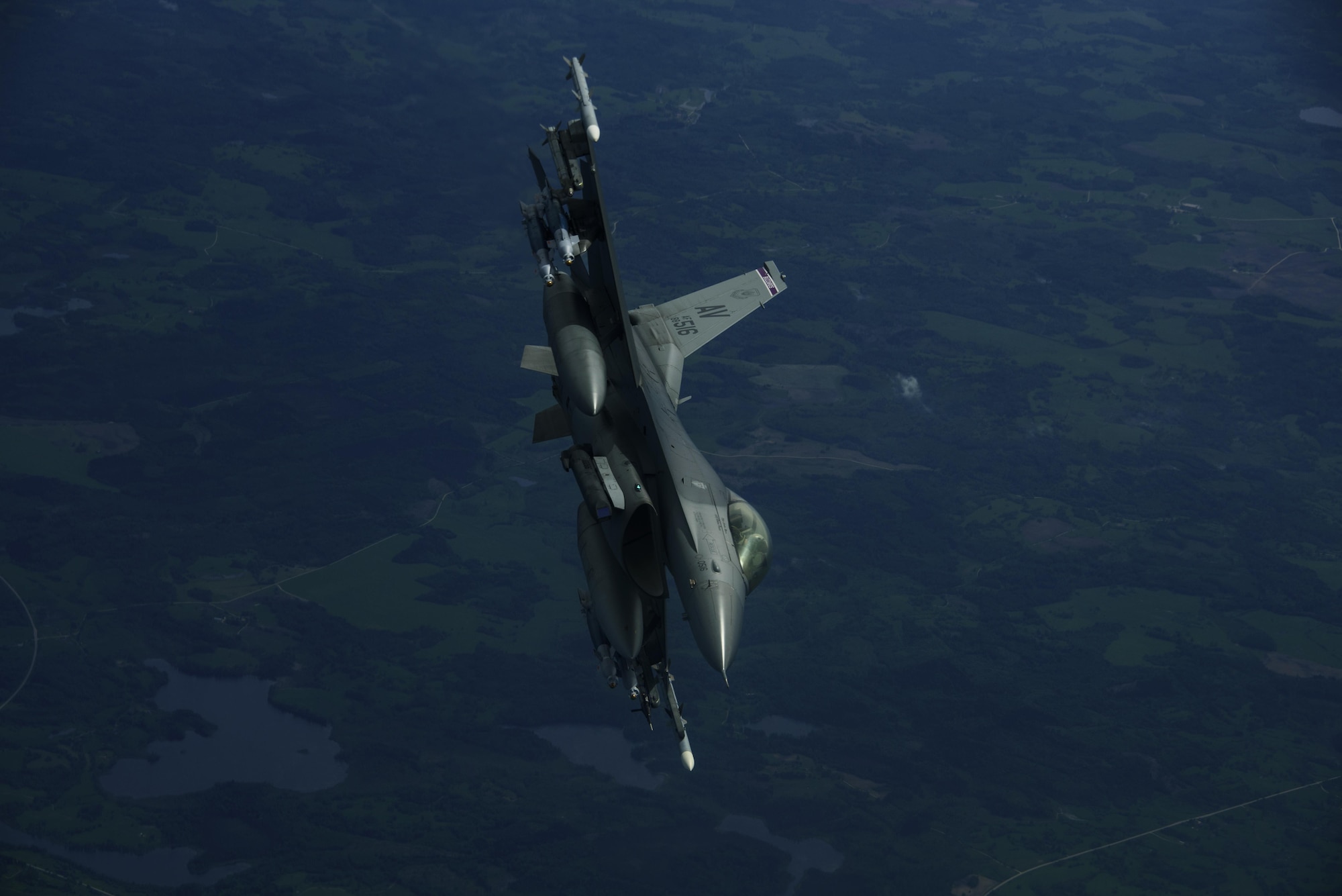An F-16 Fighting Falcon, 510th Fighter Squadron, is deployed to Krzesiny Air Base, Poland, in support of Aviation
Detachment rotation 17-3, exercise BALTOPS and exercise Saber Strike flies over Latvia, June 7, 2017. The exercise, is designed to enhance flexibility and interoperability, to strengthen combined response capabilities, as well as demonstrate resolve among Allied and Partner Nations' forces to ensure stability in, and if necessary defend, the Baltic Sea region. (U.S. Air Force photo by Staff Sgt. Jonathan Snyder)