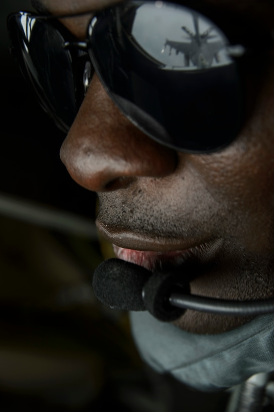 Senior Airman Thriston Noel, 351st Air Refueling Squadron boom operator, refuels an F-16 Fighting Falcon, 510th Fighter Squadron, from a KC-135R Stratotanker during BALTOPS exercise over Latvia, June 7, 2017. The U.S. Air Force is supporting this exercise with approximately 900 Airmen, eight F-16s from the 31st Fighter Wing, Aviano Air Base, Italy, four KC-135 Stratotankers from the 100th Air Refueling Wing, RAF Mildenhall, U.S. Air Force Reserve 459th Air Refueling Wing, Joint Base Andrews, Maryland,
one Air Force Reserve E-3 Airborne Warning and Control System (AWACS) from the 513th Aerial Control Group, B-52s from RAF Fairford, Tinker Air Force Base, Oklahoma and Airmen from the 1st Combat Communication Squadron, Ramstein Air Base, Germany are supporting this multinational exercise. (U.S. Air Force photo by Staff Sgt. Jonathan Snyder)