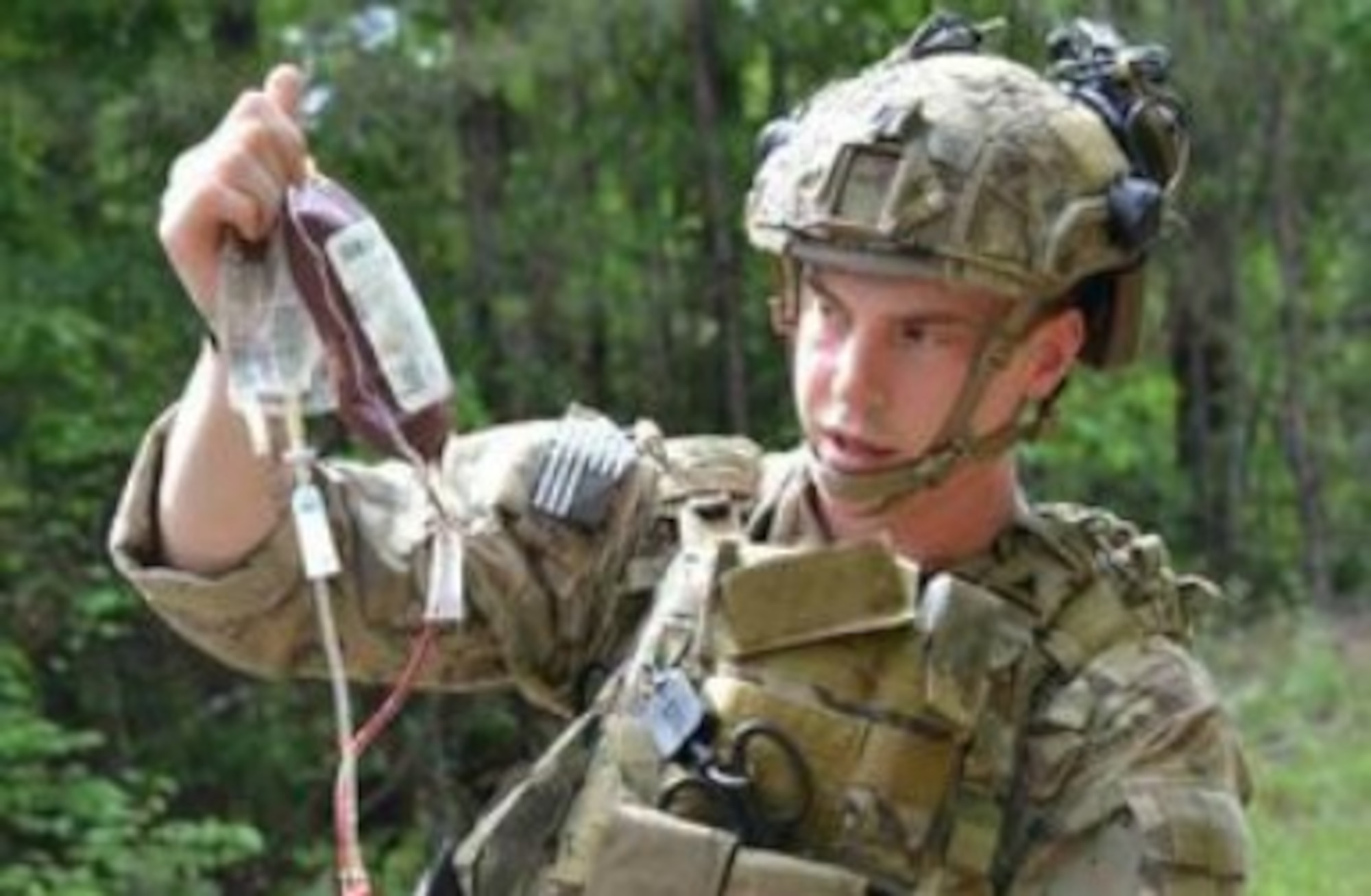 A 75th Ranger Regiment Medic trains to deliver whole blood on the battlefield. The 75th Ranger Regiment's Ranger O Low Titer (ROLO) Whole Blood Program was recognized by the Army Materiel Command as the individual military winner of the annual Army's Greatest Innovation Award at the Association of the United States Army Global Warfare Symposium in Huntsville, Alabama on Mar. 14. (Photo Credit: 75th Ranger Regiment)