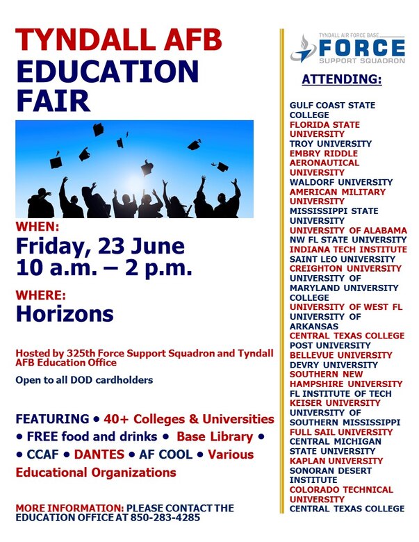 Education Fair Coming Soon > Tyndall Air Force Base > Article Display