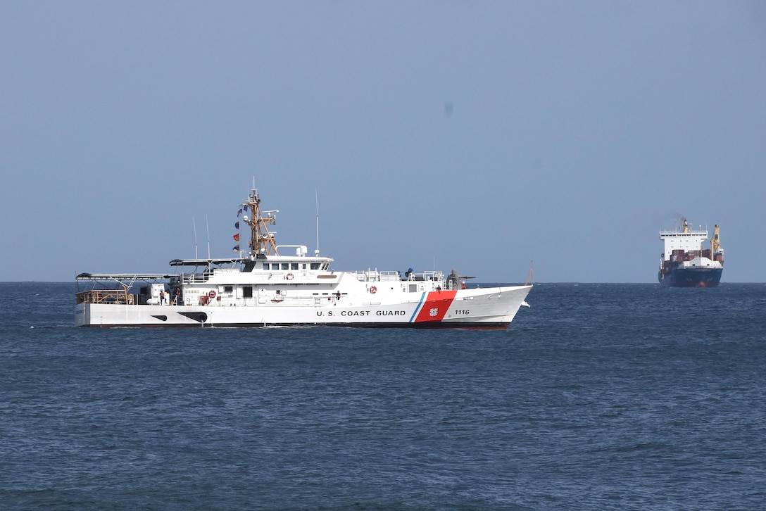 The U.S. Coast Guard Cutter Winslow Griesser, homeported in San Juan, Puerto Rico, transits toward the pier in Bridgetown, Barbados, June 7, 2017.  The cutter is part of Tradewinds 2017, which is a joint, combined exercise conducted in conjunction with partner nations to enhance the collective abilities of defense forces and constabularies to counter transnational organized crime, and to conduct humanitarian/disaster relief operations. (U.S. Coast Guard photo by Petty Officer 1st Class Melissa Leake/Released)