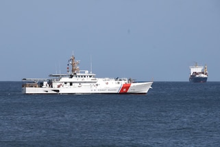 The U.S. Coast Guard Cutter Winslow Griesser, homeported in San Juan, Puerto Rico, transits toward the pier in Bridgetown, Barbados, June 7, 2017.  The cutter is part of Tradewinds 2017, which is a joint, combined exercise conducted in conjunction with partner nations to enhance the collective abilities of defense forces and constabularies to counter transnational organized crime, and to conduct humanitarian/disaster relief operations. (U.S. Coast Guard photo by Petty Officer 1st Class Melissa Leake/Released)