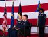Col. Bruce Cox, 307th Bomb Wing commander, Col. Denis Heinz, 489th Bomb Wing outgoing commander, Col. Michael McClanahan incoming commander and Senior Master Sgt. Linda Mason Wilson, the 489th Bomb Group first sergeant, wait for the start of the change of command ceremony at Dyess Air Force Base, Texas, June 3, 2017. The 307th Bomb Wing is the only dual-bomber wing in the Air Force, operating both the B-52 Stratofortress and B-1 Lancer. (U.S. Air Force photo by Staff Sgt. Jason McCasland/Released)