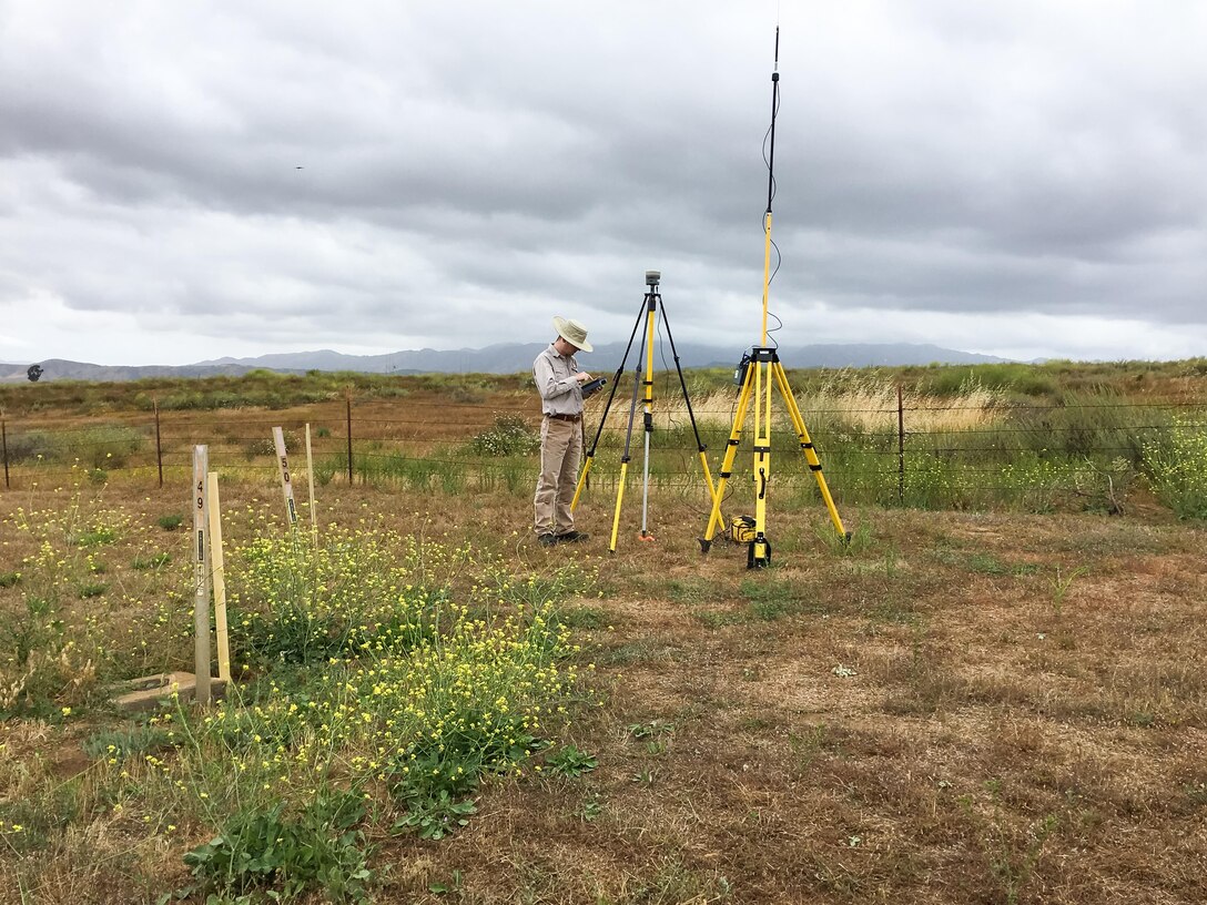 Louisville District Land Surveyor, Cody Dellinger, performing a GPS survey in support of the construction of a U.S. Army Reserve Center at Fallbrook, California.