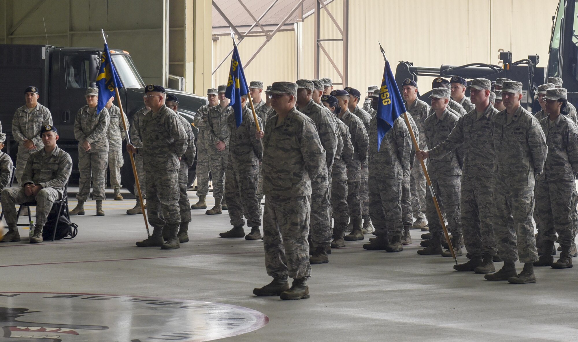 8th Mission Support Group Airmen stand in formation during a change of command ceremony at Kunsan Air Base, Republic of Korea, June 8, 2017. Col. Michael Zuhlsdorf took command of the 8th MSG from Col. Richard McKee during which he received the title of “Falcon”. (U.S. Air Force photo by Senior Airman Michael Hunsaker/Released)