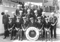 Engine room force, USCGC Pontchartrain, 1929, blue dress uniform. 
