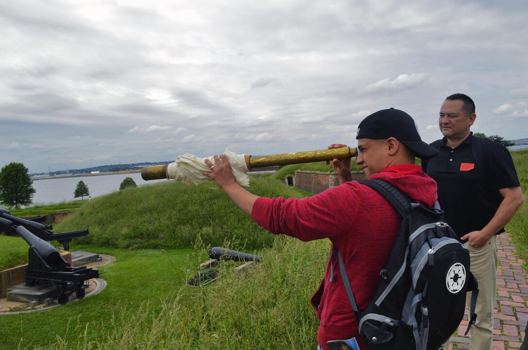 Sgt. Daniel Zavaleta peers out onto the water where Francis Scott Key saw the American flag waving while in British captivity--the place where the iconic words within the Star Spangled Banner were first written.