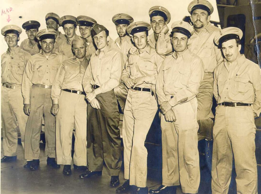 The chief petty officers of the Coast Guard-manned USS Centauraus (AKA-17), somewhere in the South Pacific, circa 1944.  "Tropical" khaki uniforms. 
Photograph donated by CGM Michael K. Opsitnik, US Coast Guard Archives
