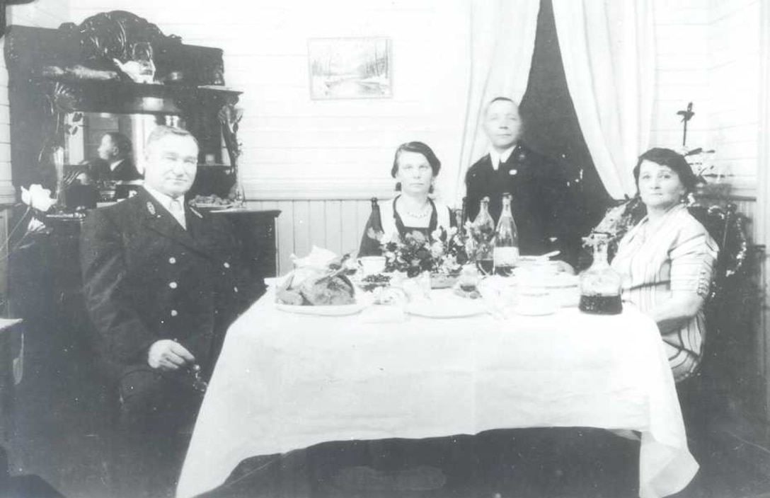 "Wests & Waltenbergs feast on fowl." Coast Guard Island, date unknown. 