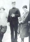 Captain William H. Barton, commanding officer of tender Fern (center) with Lighthouse Service clerks Florence Tobin (left) and Tillie Dillon (right).
