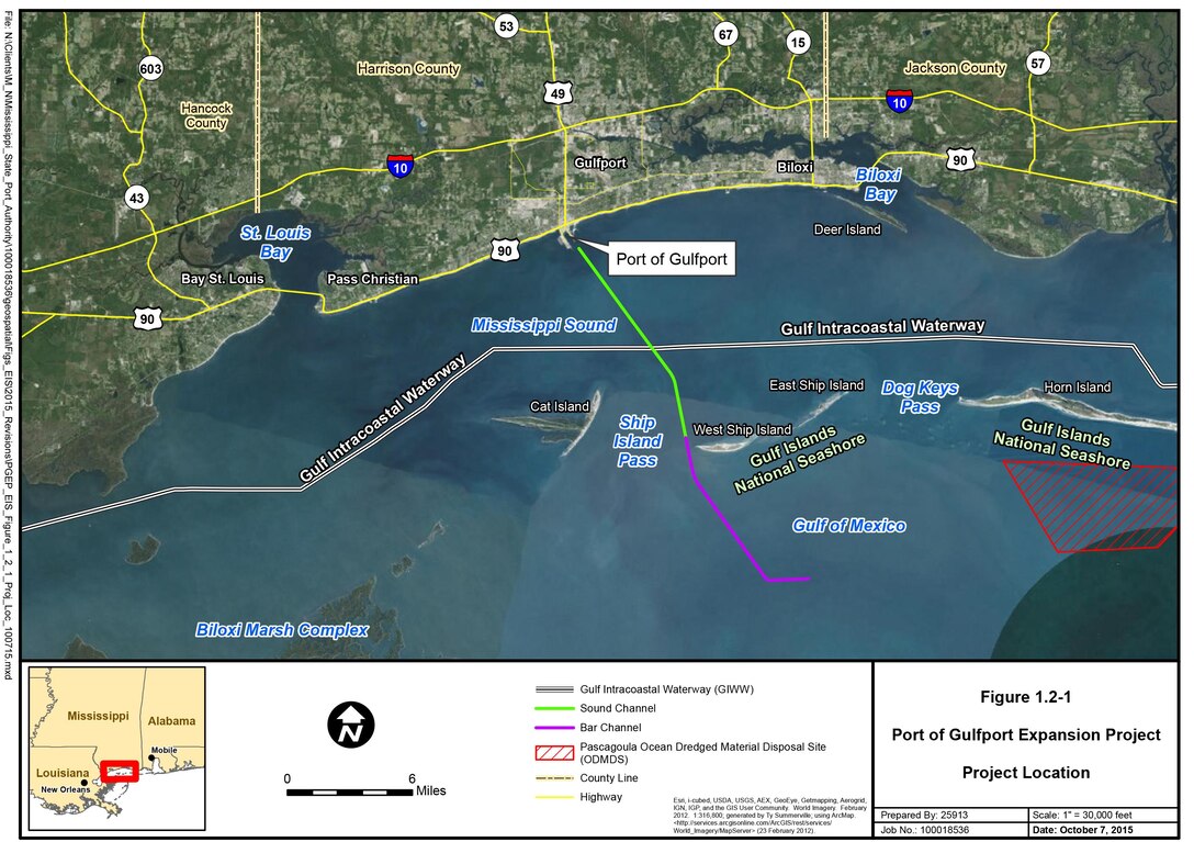 Graphic illustration of the location of the proposed Port of Gulfport Expansion Project. 
