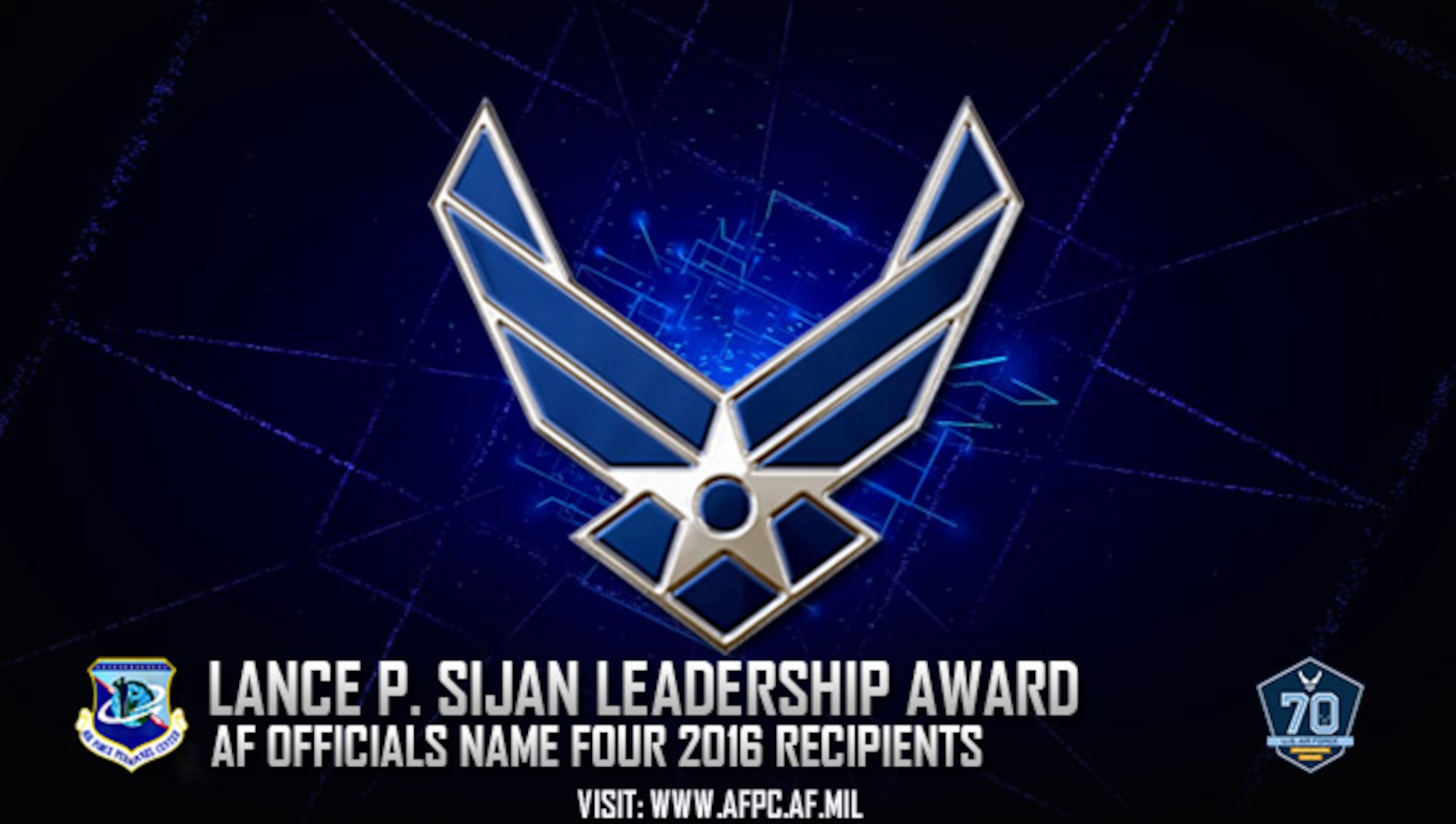 Air Force officials have named four Airmen as the 2016 Lance P. Sijan Leadership Award winners. The award was first presented in 1981 and was named in honor of the first U.S. Air Force Academy graduate to receive the Medal of Honor. (U.S. Air Force graphic by Staff Sgt. Alexx Pons)