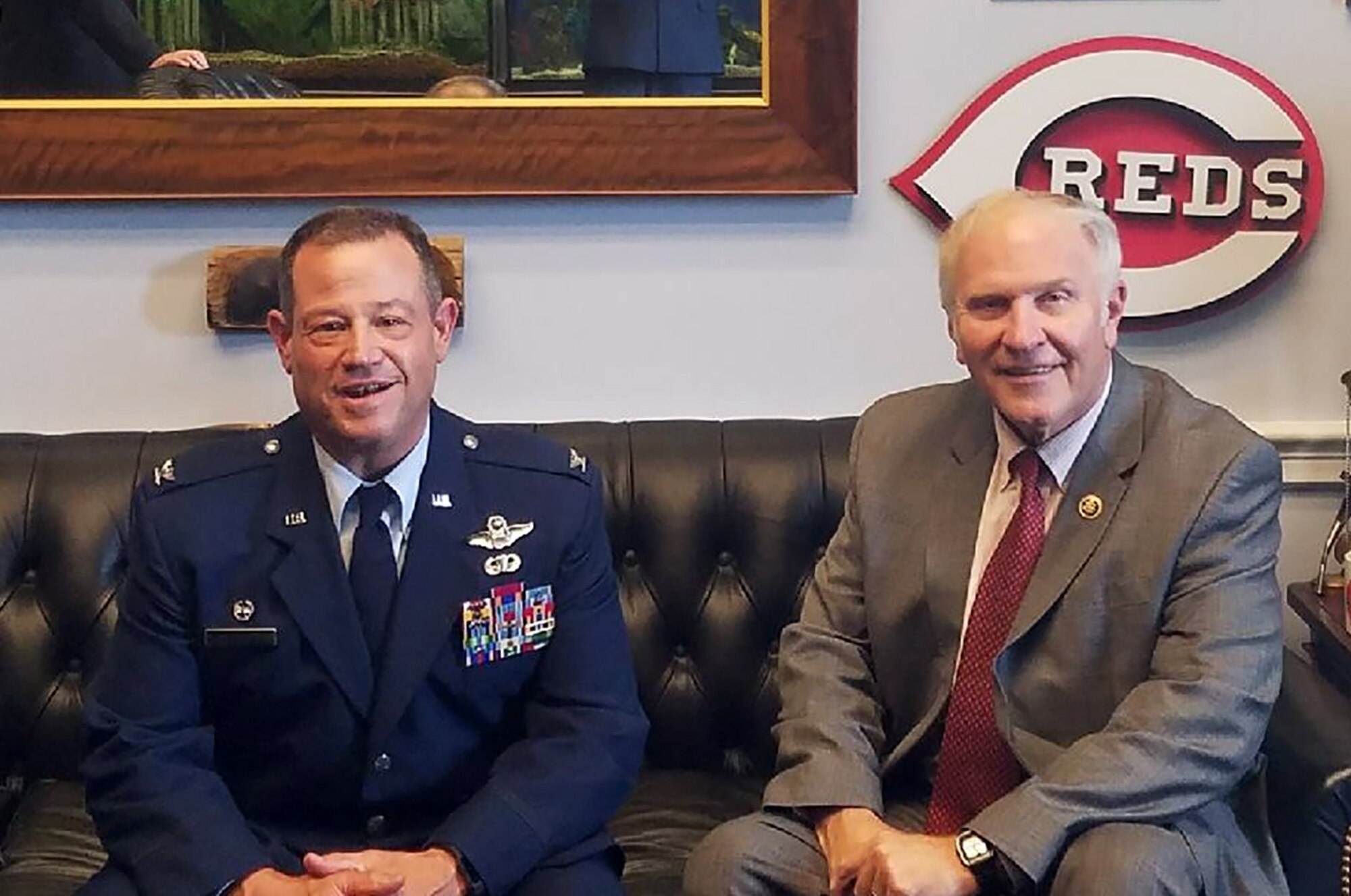 Col. Adam Willis, 445th Airlift Wing commander, visits with Congressman Steven Chabot, the Ohio 1st district representative to the United States Congress, during a visit to Capitol Hill June 7, 2017. The visit gave Col. Willis the opportunity to meet with various Ohio congressional representatives and discuss issues affecting the wing. (U.S. Air Force photo/Lt. Col. Cynthia Harris)