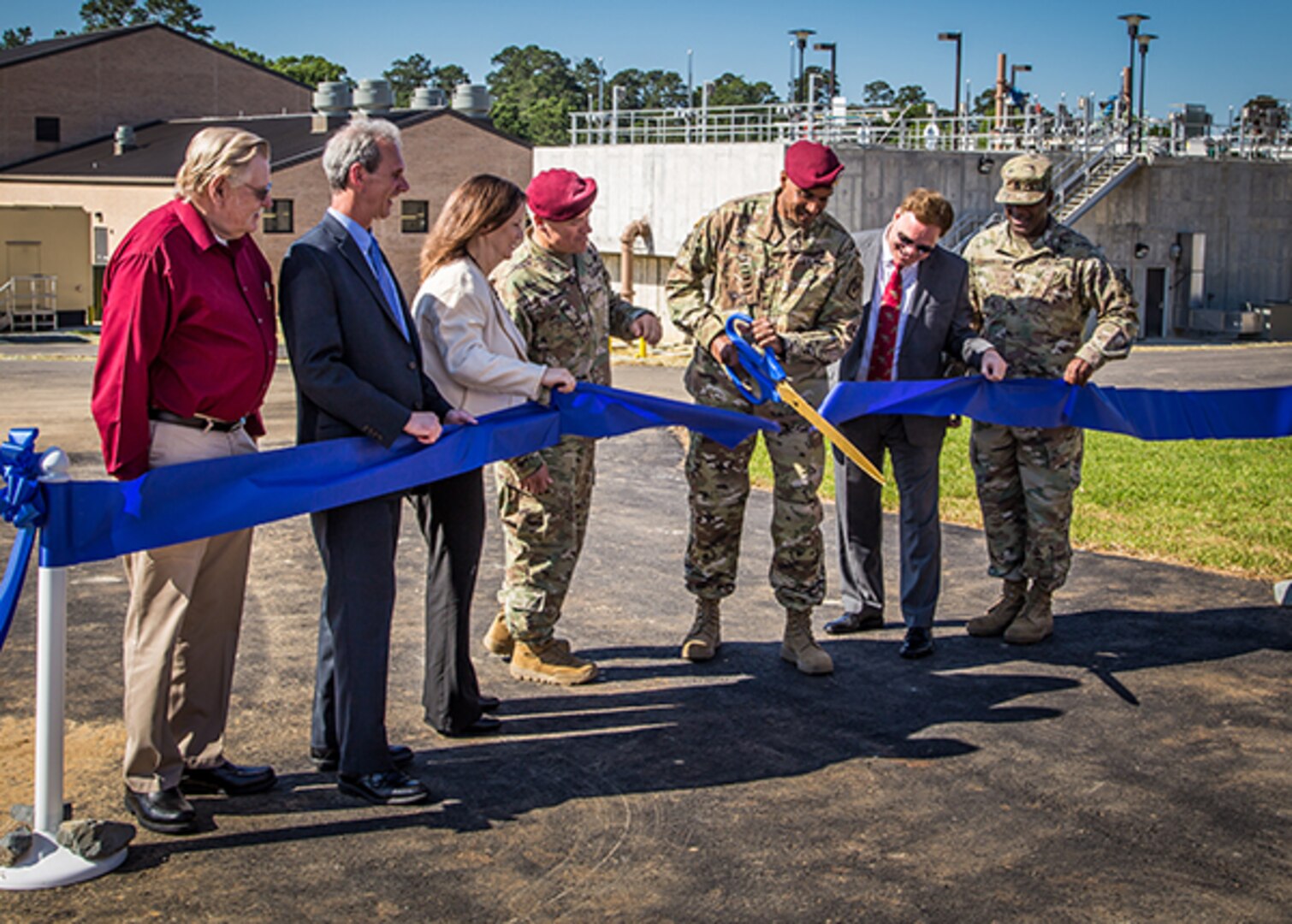 The Fort Polk Garrison Commander and Louisiana Congressional representatives attended a ribbon cutting ceremony for two newly constructed Wastewater Treatment Plants at Fort Polk, Louisiana, May 24. DLA Energy Utility Services provided the contract for the two WWTPs that will treat 6.4 million gallons of wastewater per day. This project will improve Fort Polk’s mission assurance and have a positive environmental impact for more than 50 years. 